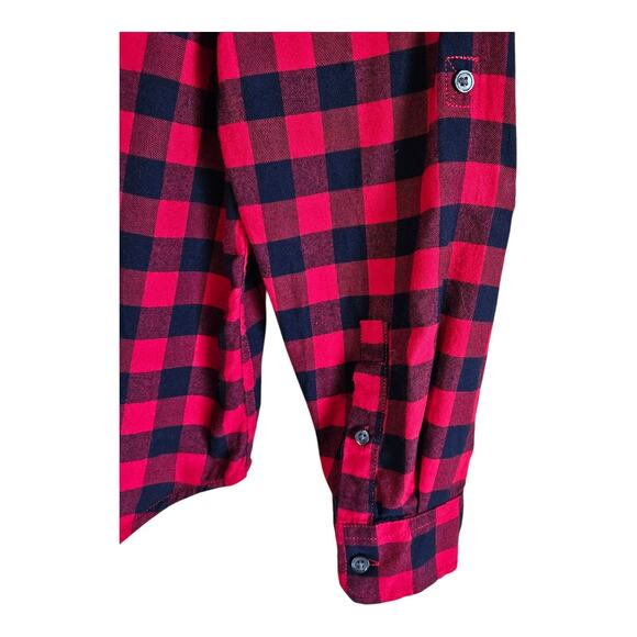 LANDS END Women 10 Flannel Tunic Shirt Red Buffalo Check Pintuck Pleats 40" - Picture 5 of 8